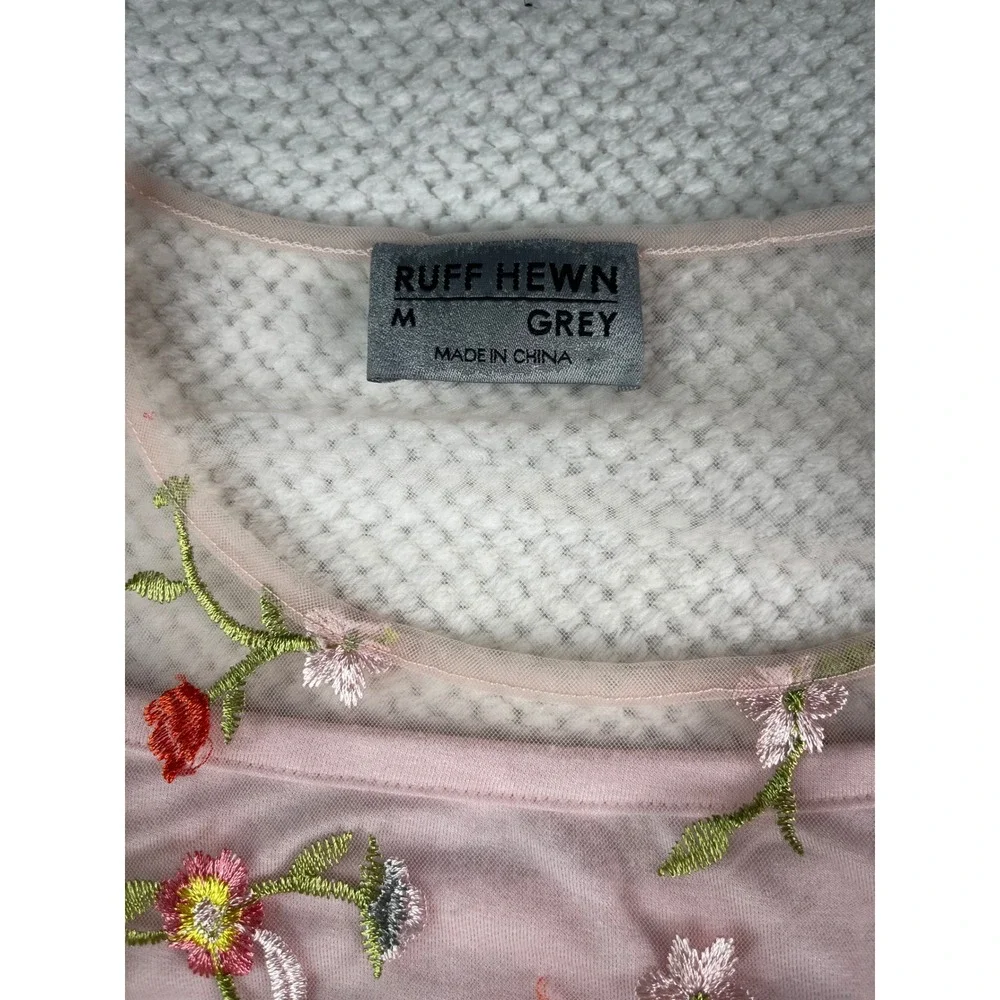 Ruff Hewn Grey Pink Floral Embroidered Mesh Overlay Top Camisole Set Medium‎